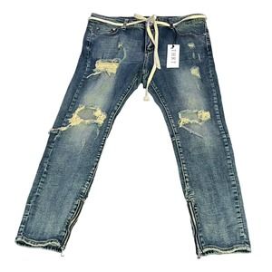 THRT Blue Denim Distressed Jeans Skinny Ankle Zip Men’s Size 40 NWT